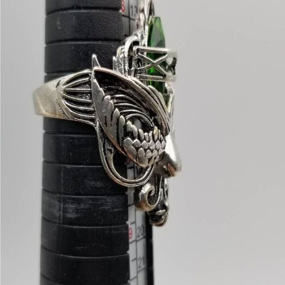 Sterling silver dove emerald stone Gothic mask masquerade ring one of a kind - Picture 2 of 4